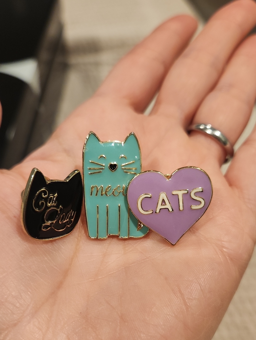 Cat Enamel Pin Set - Black, Teal & Purple